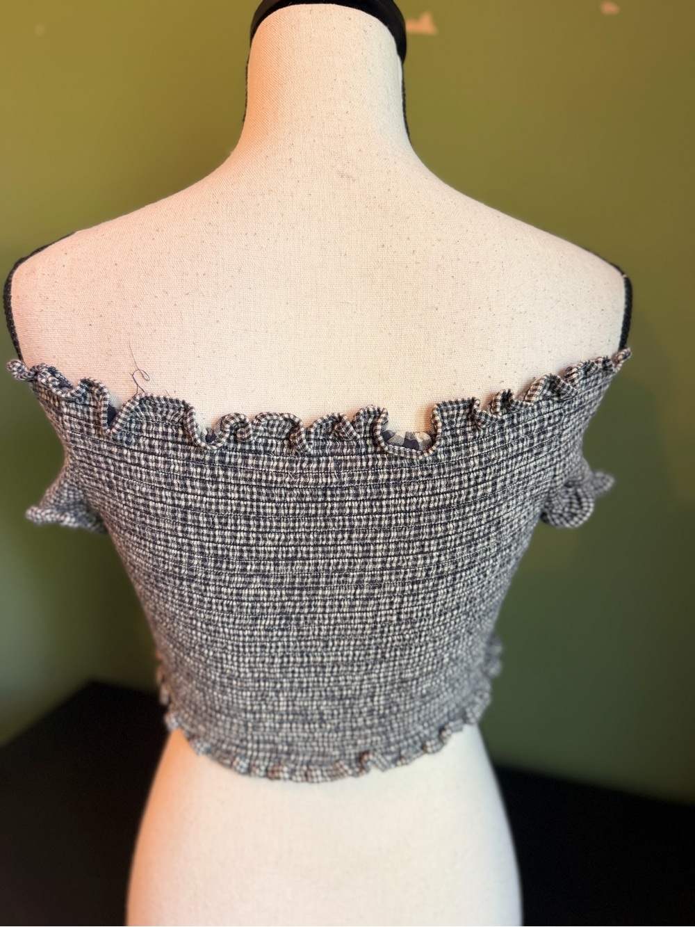 Ecote Black and White Smocked Ruffle Square-Neck Crop Top - Picture 3 of 4